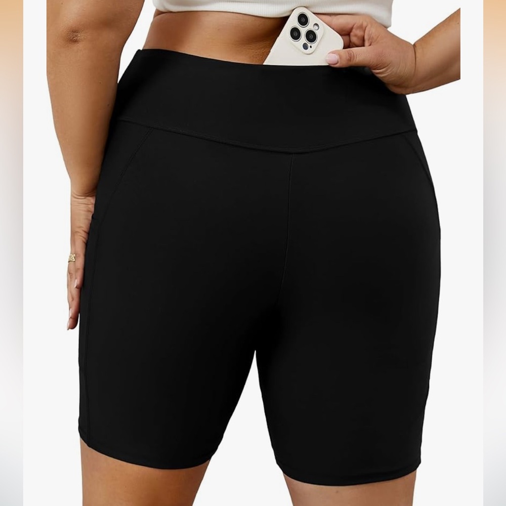 4X, 7.5” Black Swim Short w Pockets and Built-in Swim Brief